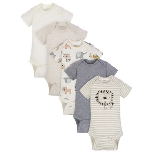 Gerber Organic Cotton Short Sleeve Onesies Bodysuits, 5pk (Baby Boy) - Oatmeal