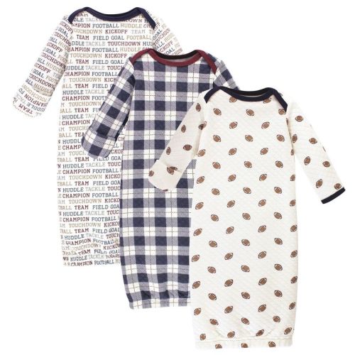 Hudson Baby Infant Boys Quilted Cotton Long-Sleeve Gowns 3pk, Football, 0-6 Months