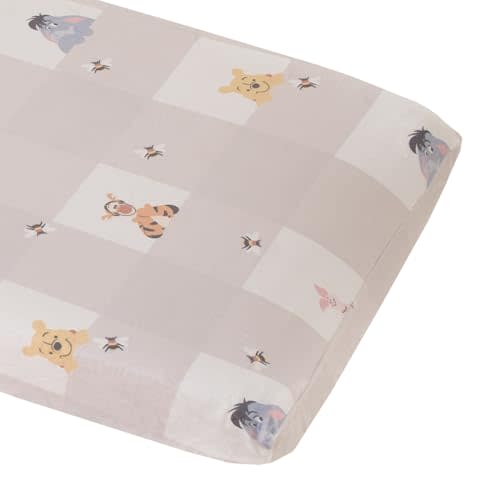 Disney Winnie The Pooh Hugs and Honeycombs Grey and White Plaid with Piglet, Tigger and Eeyore Contoured Changing Pad Cover