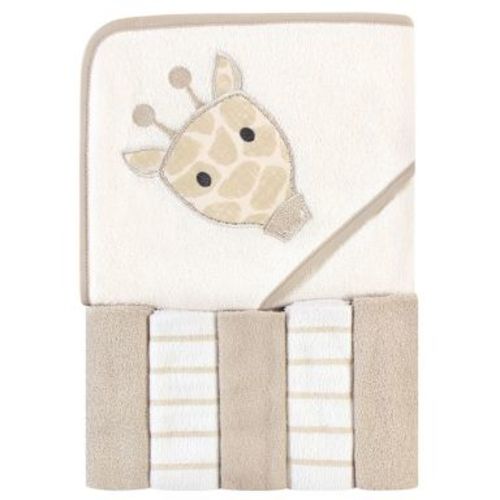 Hudson Baby Infant Unisex Hooded Towel and Five Washcloths, Modern Giraffe, One Size