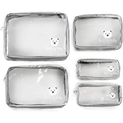 5 Piece Diaper Bag Organizer Pouch Set, Clear with Zippers and Nestable