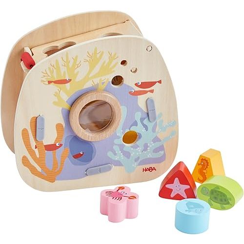 HABA Underwater World Wooden Toys Shape Sorter: Montessori Toys for 2 Year Old, Sensory Sorting Box with Sea Creature Blocks for Toddlers 18 Months+