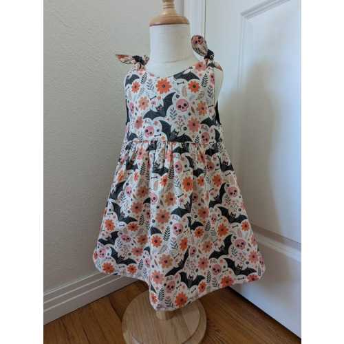Spooky Floral Baby Dress – Gothic Skulls & Bats, Handmade Cotton - Etsy