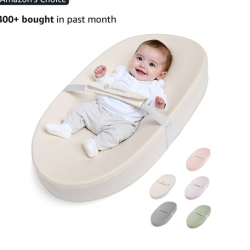 COMOMY Baby Changing Pad with Wipeable & Waterproof PU Cover, Contoured Diaper Changing Pad for Dresser with Non-Slip Safety Belt, Portable and Lightweight, Large Cushioned Foam, Beige