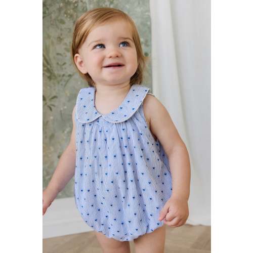 Organic Cotton Wisteria Playsuit - Mon Amour Stripe Indigo