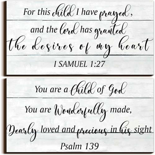 Hltser 2 Pcs Wood Nursery Wall Decor for Girls Boys Baby Girl Room Decor Nursery Christian Wall Art This Child I Have Prayed Bible Quote Hanging Sign for Kids Home 12 x 6 Inch(Cute)