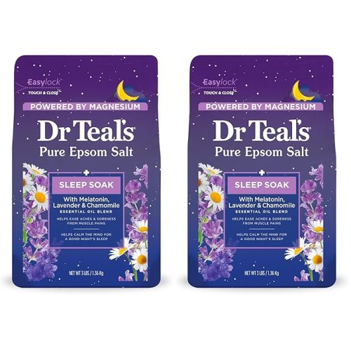 Dr Teal's Epsom Salt Soak, Lavender & Chamomile, 3 lbs | Pack of 2 | Sleep Blend | With Melatonin | Essential Oils