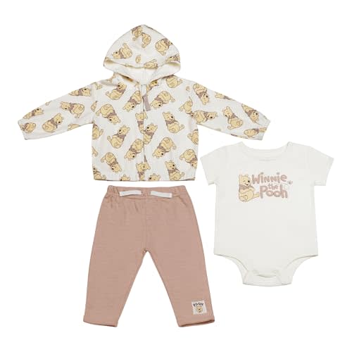 Magic Threadz Disney Clothes Baby Boys 3pc Layette Set – Mickey Mouse & Winnie the Pooh Bodysuit, Hooded Jacket, Pants(0M–9M)