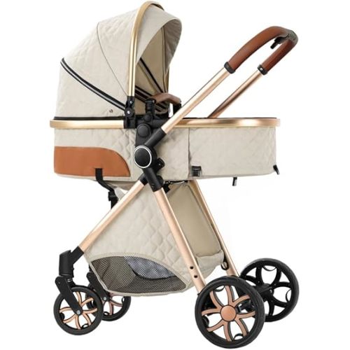 2 in 1 Baby Stroller,Infant Stroller Convertible,High Landscape Baby Carriage,Foldable Pushchair with Adjustable Canopy(White)