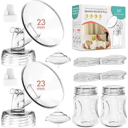 Breast Pump Parts Compatible with Spectra S1,S2,S9 Plus, Replacement Kit for Spectra Pump Parts 2PC Include 23 mm Flange, Duckbill Valve, Tube,Bottle, Backflow Protector, Not Original Accessories