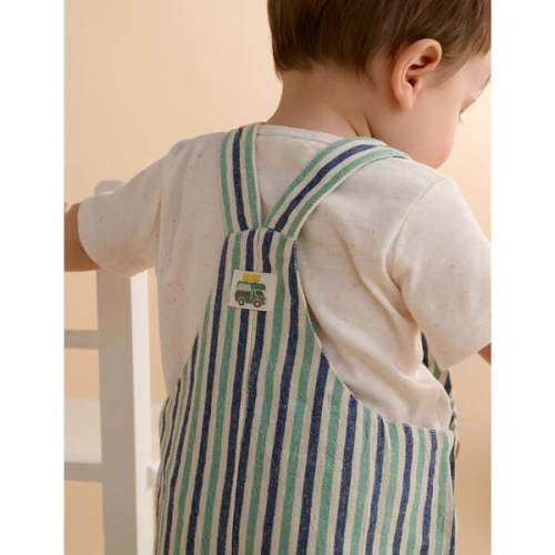 Striped Overalls Iguana Stripe - Purebaby | Maisonette