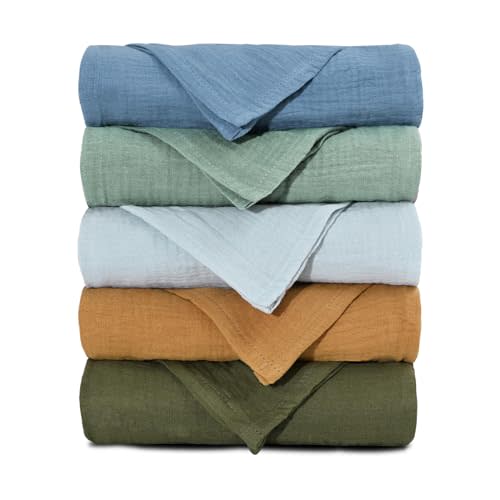Muslin Receiving Blankets, Neutral Blanket Swaddling for Newborn Boys and Girls, 5 Pack Breathable and Skin-Friendly Swaddle Wrap for Infant Baby (Bright Colors)