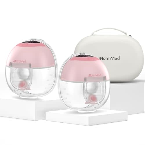 MomMed S33 Wearable Breast Pump with Case, Hands-Free Double Electric, 6oz | Ultra Quiet 45dB In-Bra Pump, Night Light, One-Tap Pause, Leakproof, BPA Free, 17/19/21mm Flange Inserts for Work Travel