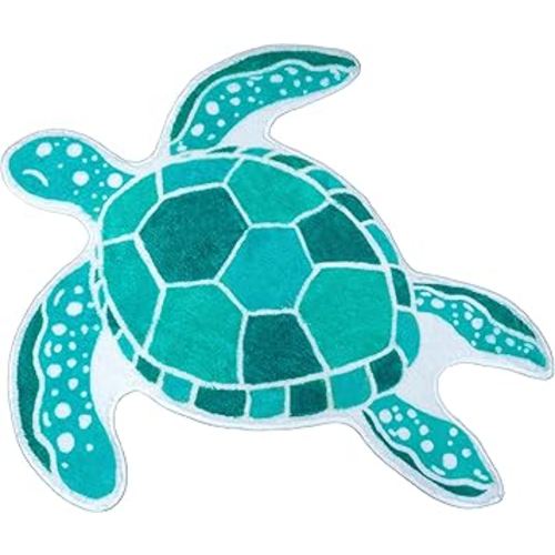 Turtle Bath Mat Non-Slip Beach Bathroom Rug Cute Turtle Design Soft Microfiber Floor Mat Kids' Bathroom Ocean Themed Decor for Door, Shower, Living Room, 23.6"*26"