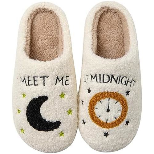 Meet Me at Midnight Slippers for Women Men Ladies Men's Comfortable Plush Home Slippers Slip On Non-slip Slippers