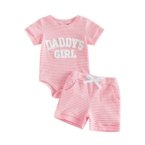 allshope Newborn Baby Girl Summer Outfit Set Romper Daddy Girl Embroidery Jumpsuit Tops Shorts Infant Waffle Clothes