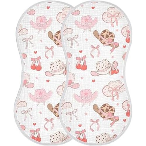 Western Pinks Cowgirl Hat Burp Cloths Baby Boys Girls Absorbent Soft Cotton Burping Cloths Rags, 2 Pack