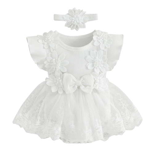 ZINTAOZT Newborn Baby Girl Romper Dress Outfits Flower Mesh Lace Ruffle Jumpsuit Dress Headband Cute Summer Clothes