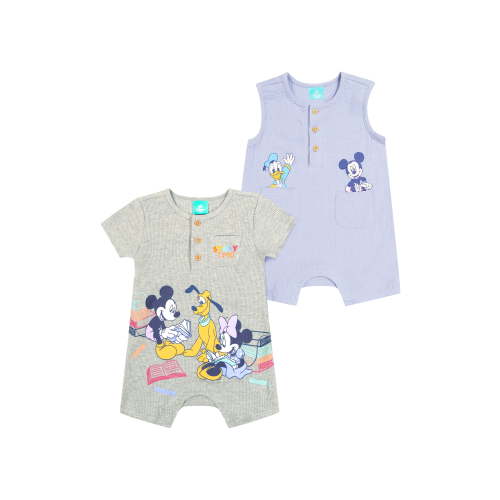 Mickey & Friends Baby Boy 2 Pack Rompers, Sizes 0/3 Months-24 Months