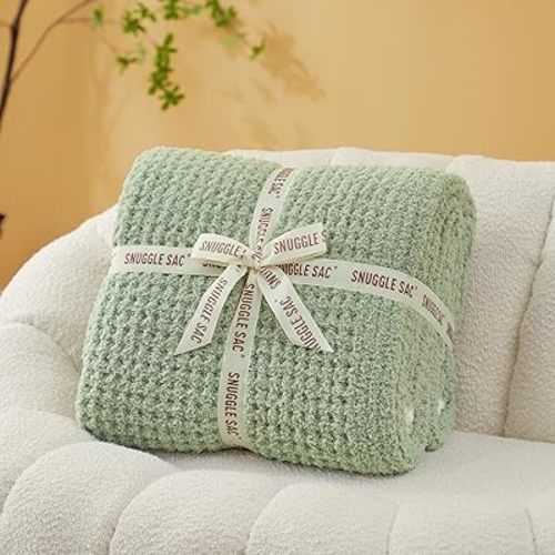 Snuggle Sac Sage Green Waffle Throw Blanket 60x80 inches Microfiber Twin Blanket