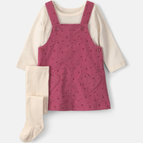 Baby Girl 3-Piece Heart Corduroy Long-Sleeve Dress Set - Pink/Cream | Carter’s Oshkosh Canada