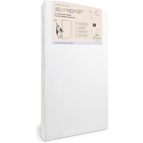 Storkcraft 6-Inch “Grow-with-Me” Dual-Sided Crib & Toddler Mattress — Premium Ultra-Soft Crib Mattress Cover for a Quieter Sleep, GREENGUARD Gold Certified, Made in The USA, Waterproof Sleep Surface