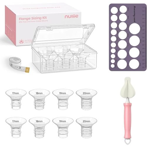 Nuliie Silicone Flange Inserts 17/18/19/20mm 8PCS for 24mm Breast Pump | Compatible with Spectra, Includes Nipple Sizer for Flanges, Storage case, Tape Measure and Cleaning Brush for Easy Pumping