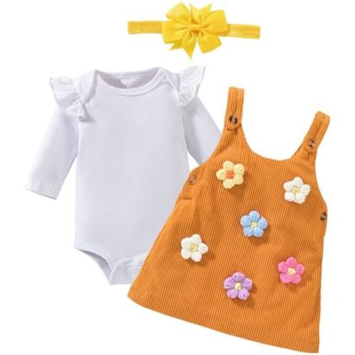 Baby Girl Suspender Corduroy Skirt Outfits Long Sleeves Fall Winter Spring Clothes Preemie-18 Months