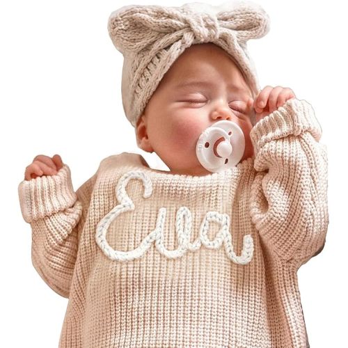 0-6 months; Personalized Baby Knit Sweater, Custom Baby Sweater with Hand-Embroidered Name and Monogram, Customized Unique Gift for Baby