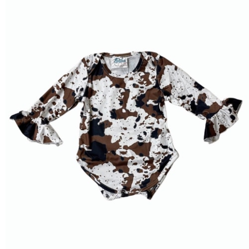 Brown Cowprint Bell Sleeve Onesie Baby (0-18M)