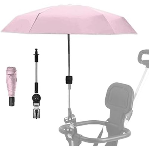 Adjustable Steering Angle, Clip-On All-Round Protection, Convenient and Lightweight, for Sun Protection Lightweight, Easy to Install, Stroller Umbrella, Baby Umbrella Stroller Accessory. (Pink)