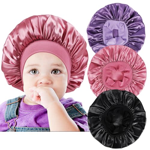 3 PCS Satin Baby Bonnets for Curly Hair,Baby Silk Bonnet for Sleeping for Girls Boys