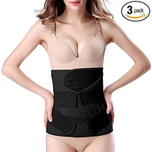 ChongErfei 3 in 1 Postpartum Belly Wrap - Recovery Belly/Waist/Pelvis Belt Black Postpartum Belly Band,Black L