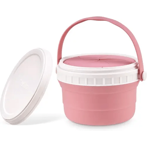 No Spill Silicone Toddler Snack Containers, Detachable Silicone Flap for Filling&Cleaning, Crumb-Free Hard Plastic Screw Travel Lid, Ultra-Soft for Baby Kids Hand In-Out, Snack Cup Holder 12 oz
