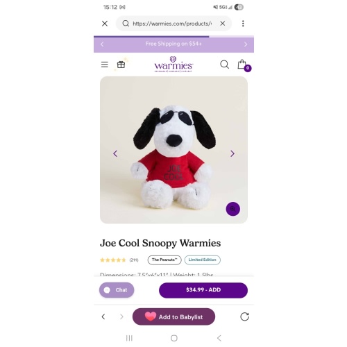 Joe Cool Snoopy Warmies