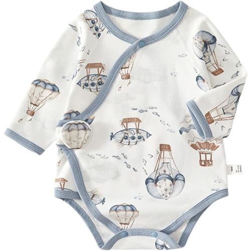 (12m) BINIDUCKLING Kimono Style Baby Wrap Over Long Sleeve Bodysuit with Cute Animal Shaped Hook and Loop Closure