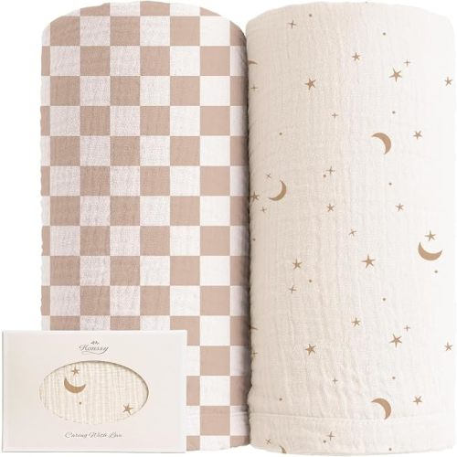 Konssy Muslin Swaddle Blankets, 100% Cotton Receiving Blankets, 47"x 47"