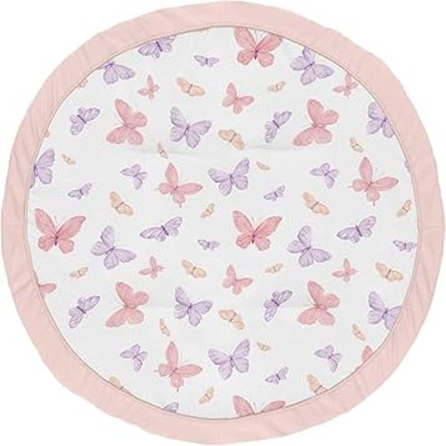 Sweet Jojo Designs Pink/Purple Shabby Chic Butterfly Girl Baby Play Mat Tummy Time Activity, Toddler Floor Infant Playmat - Colorful, Butterflies, Pastel, Lilac, Watercolor, Blush, Yellow, Lavender