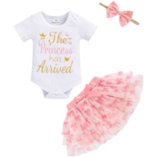 Newborn Baby Girl Outfits Infant Letter Print Romper+Tutu Skirt+Headband+Legging Warmer Coming Home Clothes Set