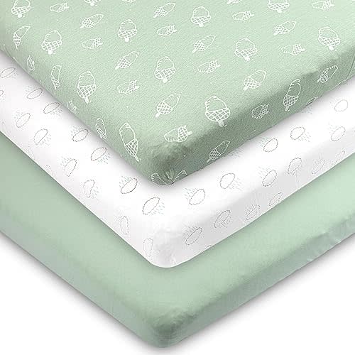 Bublo Baby 100% Organic Cotton 3 Pack and Play Sheets Fitted 38x24 – Soft Breathable Mini Crib Mattress Sheets for Baby, Portable Crib Sheets for Playpen or Travel Crib