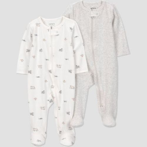 Carter's Just One You® Baby 2pk Animals Sleep N' Play Footed Pajamas - Gray Newborn