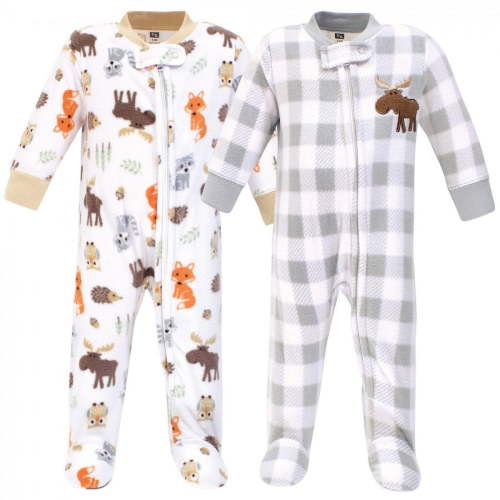 Hudson Baby Infant Boy Fleece Zipper Sleep and Play 2pk, Woodland, 3-6 Months