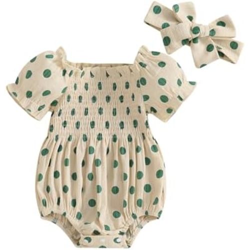 Smocked Baby Girl Clothes Newborn Girl Bubble Romper Short Sleeve Jumpsuit Summer Outfit Cute Infant Clothing