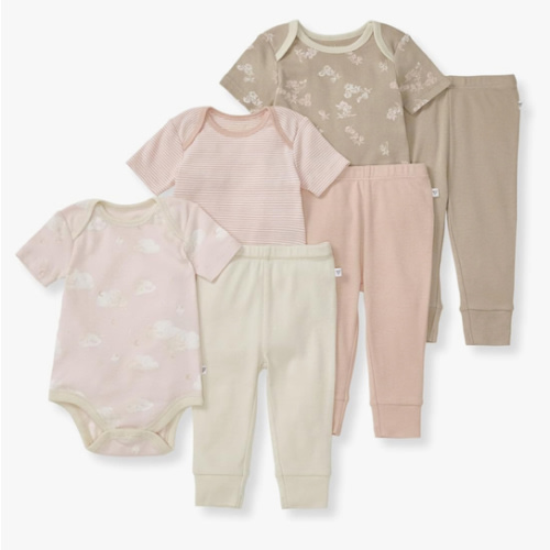 Burt Bees - 6Pk Baby Girl Organic Cotton Bodysuit & Pant Set, Ranunculus
