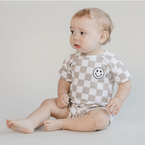 Lucky Panda Kids Checkered Shorts Set | Latte – AveryBelle