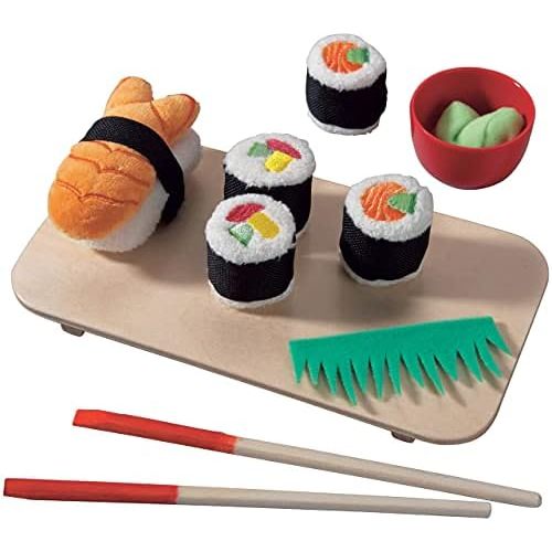 HABA Soft Sushi with Child-Sized Chopsticks & Serving Board Play Food Set - Pretend Play for Toddlers 3-6 and Kids Cooking Sets for Aspiring Chefs