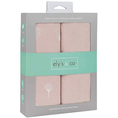 Ely’s & Co. Pack N Play│Playard│Portable Crib Sheet 2-Pack - Combed, 100% Jersey Cotton for Baby Girl — Rosewater Pink, Pin Dots & Gingko Leaves