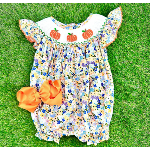 Autumn Floral Smocked Pumpkin Bubble – Pleats and Stitches