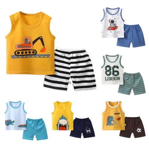 Bovxnpu Summer Boys Girls 2 Piece Outfits, Toddler Boys Casual Clothing Set, Baby Summer Boy Cute Printed Round Neck Tank Shorts Suit 3 Years