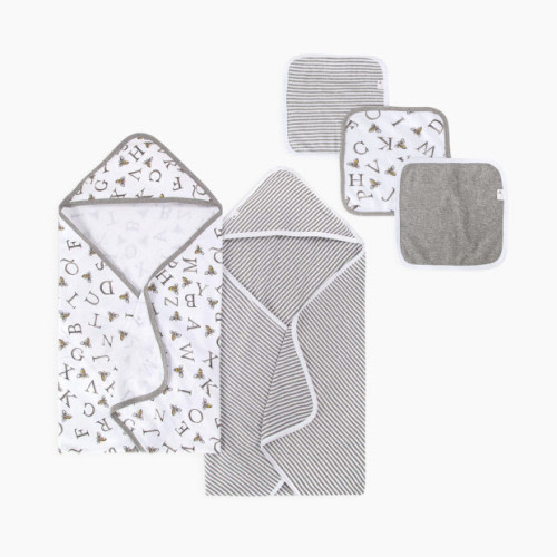 Organic Single-Ply Hooded Towel with Washcloth - A Bee C